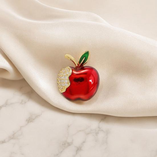 Brooch Pin for Women, Fruit Shape Lapel Pin with Rhinestones Bright Red Glaze And Emerald Leaves, Multi-Purpose Pin for Christmas Gifts Daily Wear