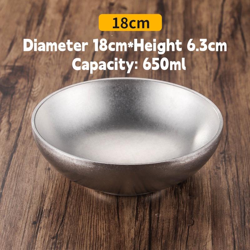 Vintage Nostalgic Stainless Steel Ramen Bowl Double Layer Dough Bowl Mixed Noodle Rice Soup Bowl Salad Bowl Cold Noodle Bowl