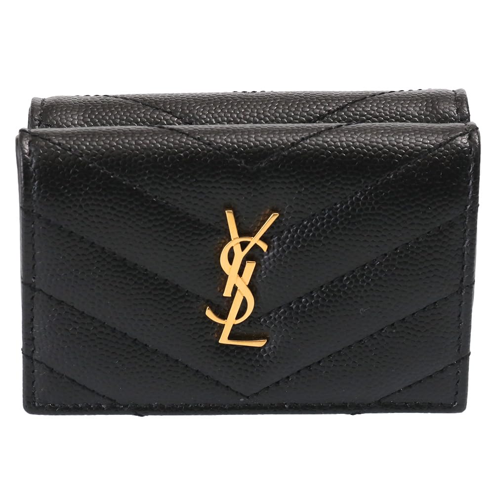 

SAINT Wallet Trifold Compact Size Monogram Leather Caviar Skin 668274 BOWA1 1000 Black [YVES LAURENT] [Saint Laurent] [Item] чорний