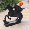 Vintage Halloween Statue Headless Horseman Statue, Gothic Knight Riding Black Horse with Resin Sculpture Pumpkin Lantern, Spooky Festive Decor