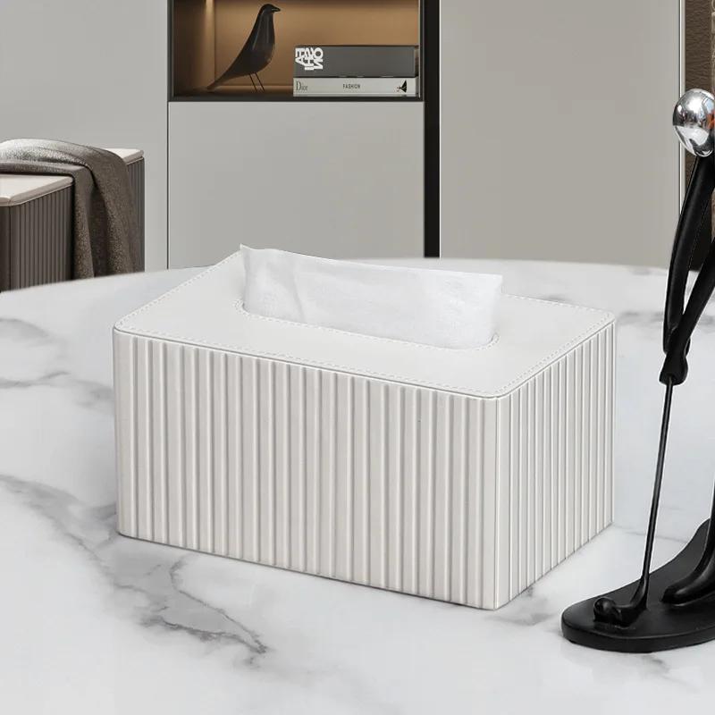 European Simple Leather Tissue Box Living Room Decoration Large Tissue Box Cover Household Room Desktop Face Towel Paper Box