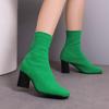 Green Women's Ankle Boots 2025 Autumn Winter Block Heels Short Socks Boot Black Pink Blue Party Shoes Female Large Size 48