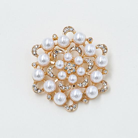 Dress Brooch Faux Pearl Rhinestone Flower Brooch, Retro Lapel Pin for Oxidation Resistant Wedding Party Bridal Shower, Women Girls Clothing