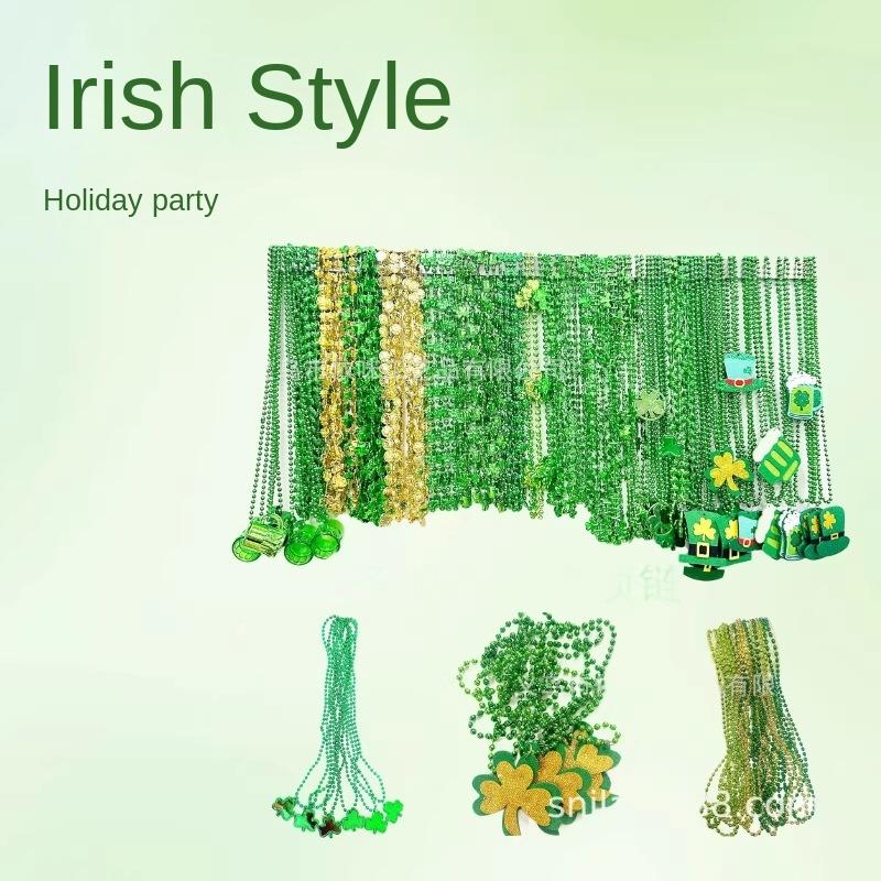 St. Patrick's Day Necklace Irish Clover Bead Chain Festival Party Jewelry Women's Lucky Green Pendant