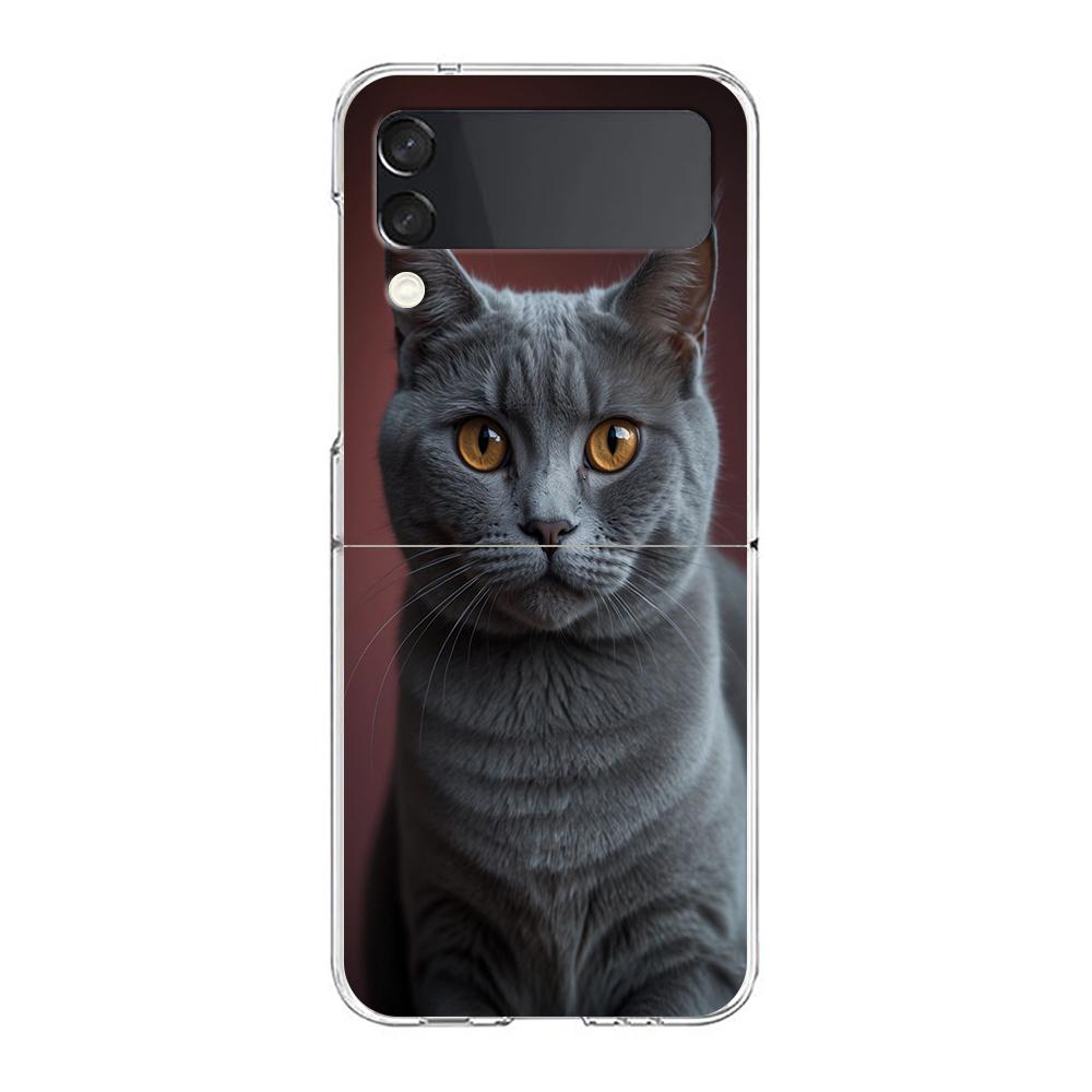 Cover per Telefono Per Samsung Galaxy Z Flip 7 6 5 4 Custodia Trasparente Per Samsung Z Flip 3 PC Rigido Pieghevole Gatto British Shorthair Carino
