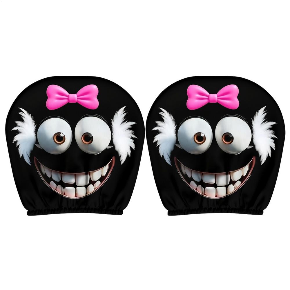 2PCS Funny Cartoon Eyes Headrest Covers, Car Front Seat Head Rest Decor Pillow for SUV Truck MPV RV, Auto Interior Accessories