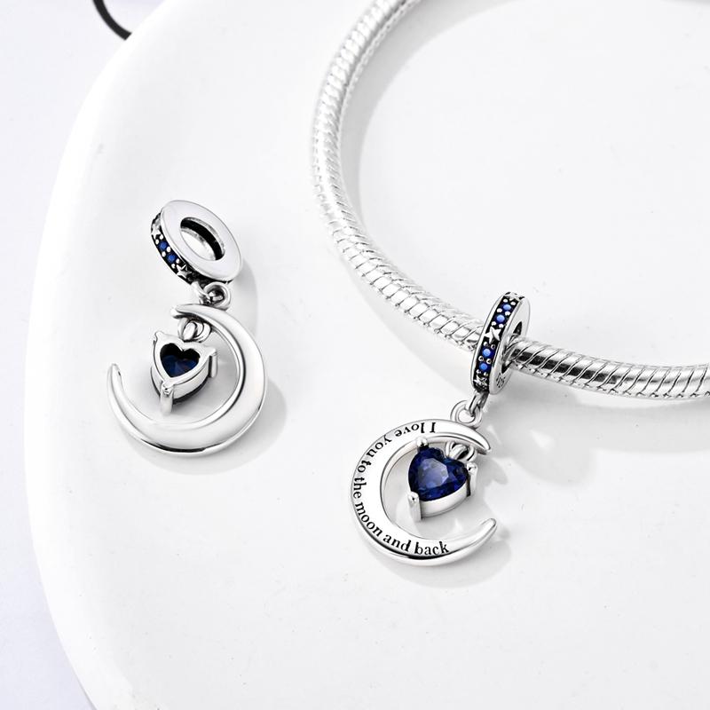 Blue Copper Charms Beads Rotating Demon Eye Palm Moon Starry Sky Charms Fit Original Pendant Bracelet Women Jewelry