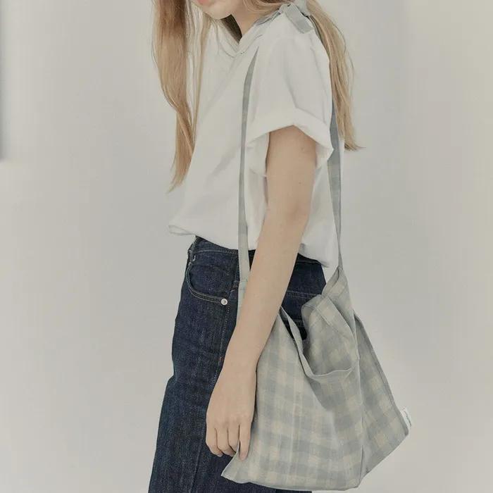 Wea Ribbon Linen Eco Bag Gray