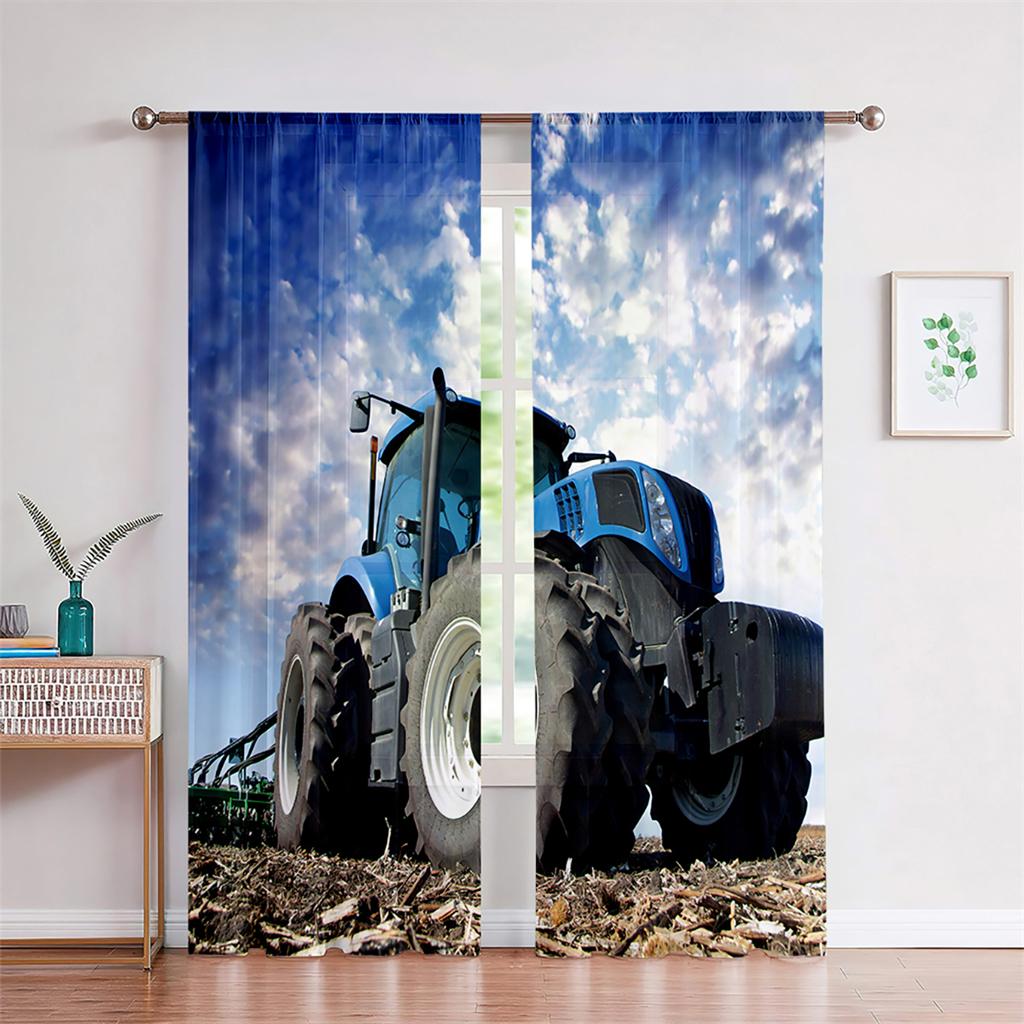 

Шторы с изображением трактора фермы 3D Blue Pography Sky Truck Шторы для гостиной, спальни, кухни, декор окна 2 шт. 50W130H(CM)X2PCS&Grommet Top