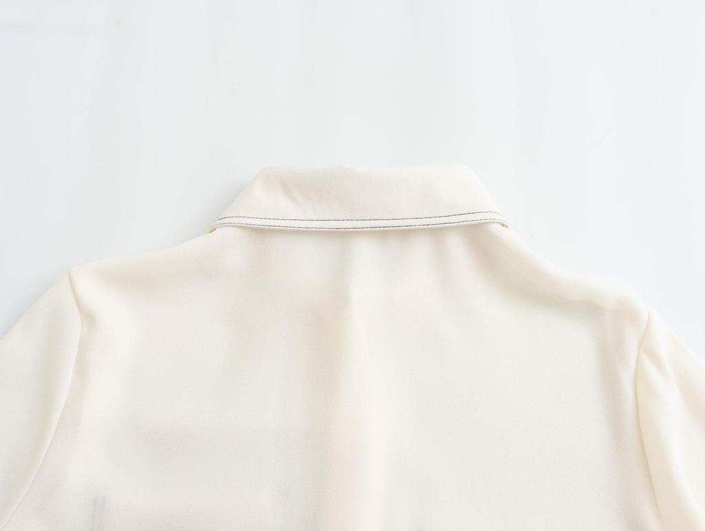 Spring 2025 Women's Color Block Casual Loose Shirt with Pocket and Turn-Down Collar