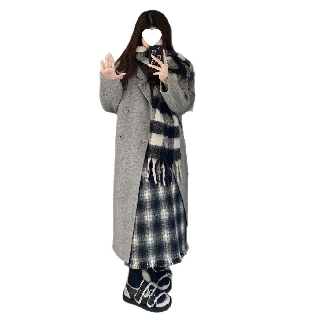 Oatmeal Woolen Coat - Women's Loose Mid-Length Korean Style Outerwear for Fall/Winter 2025