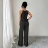 Ladies' Casual Hanging Neck Cross Exposed Waist Cinched Versatile Sleeveless Jumpsuit