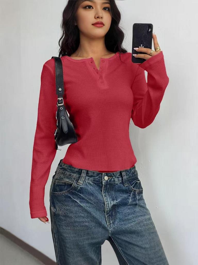 Trendy Y2K Spicy Girl Button-Up Long Sleeve Vest T-Shirt, Women's Spring/Summer 2026 Fashion