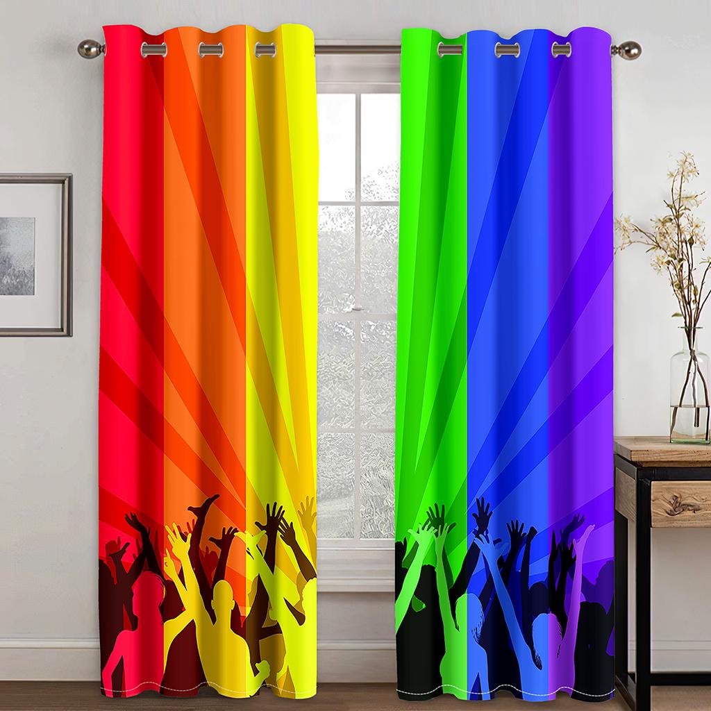 Regenbogen-gestreifte Vorhänge, farbenfrohe, lebendige vertikale Streifen, 3D-Druckmuster, Vorhänge für Wohnzimmer, 2-teiliges Set