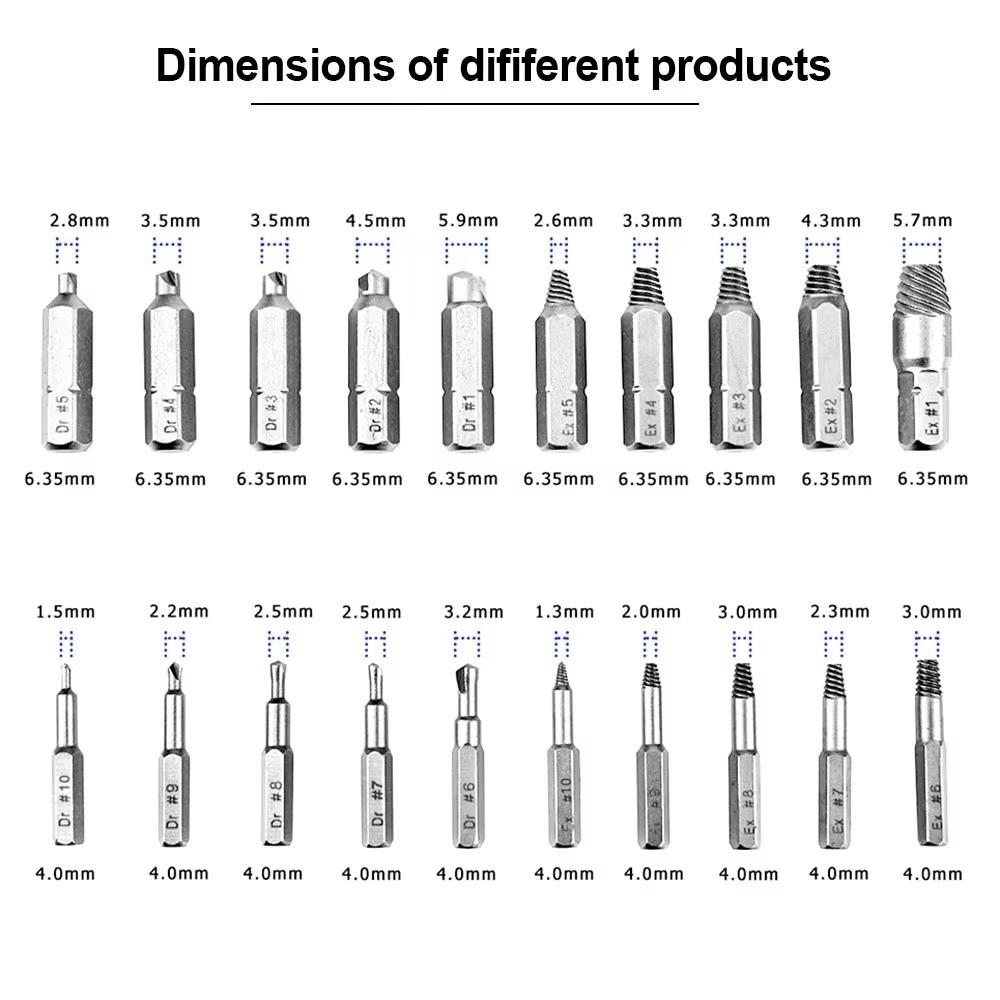 22Pcs Broken Head Screw Extractor Set Broken Bolt Extractor  Stripped Screw Removal
