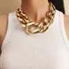 Fashion Exaggerated Large Metal Buckle Single-Layer Necklace, Punk Trend Geometric Thick Chain Necklace