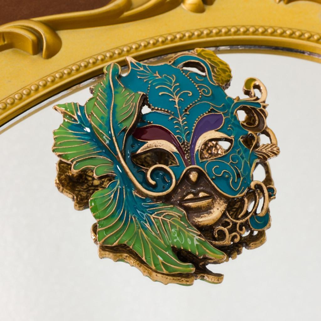 Qingdao Mittelalterlicher Vintage Dreidimensionales Relief Emaille Maske Brosche Ohrringe Retro Hofstil Maske