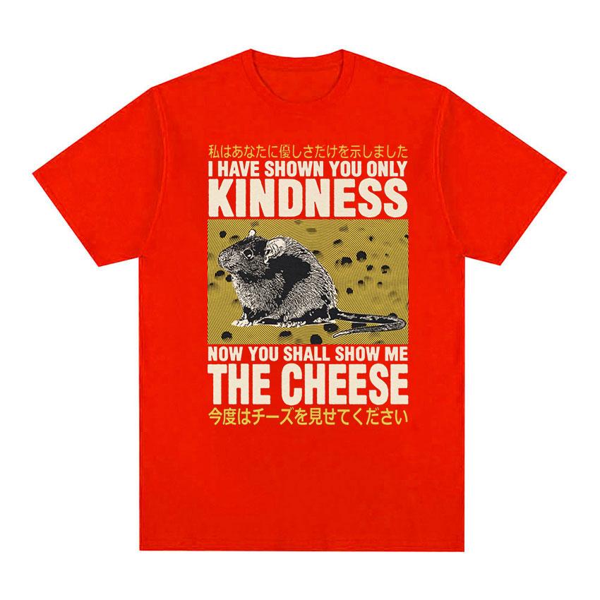Japanese Rat Show Me The Cheese Funny Graphic T Shirt Unisex Women Retro Gothic Clothing T-shirts Harajuku Oversized Cotton T-shirt S