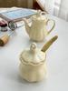 Yellow Ceramic Oil Can Chinese Style 2025 New Handle Vinegar Can with Lid 350ml Household Solid Color Simple Kitchen Utensils