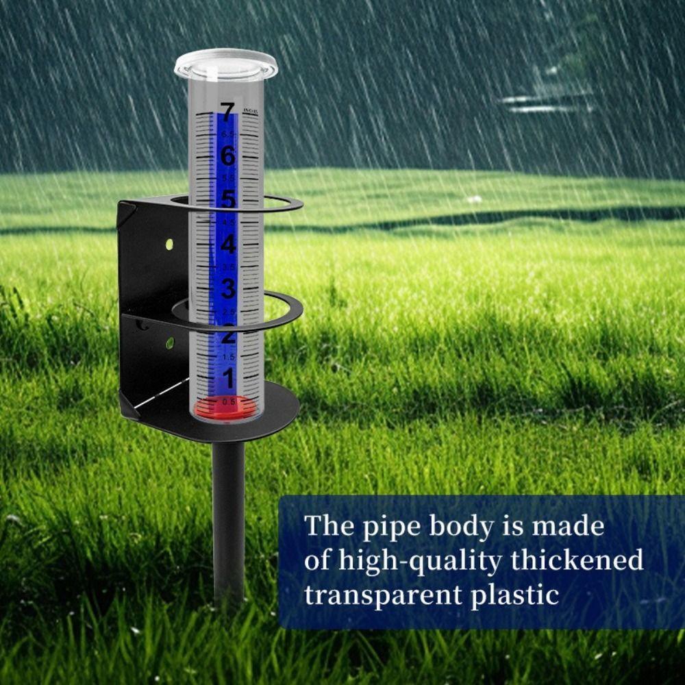 Transparent Outdoor Rain Gauge Removable Secure Stake Mounted Rain Measuring Device Adjustable Height Freeze Proof