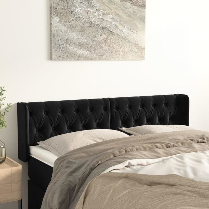 3119154 vidaXL Tête de lit avec oreilles Noir 147x16x78-88 cm Velours