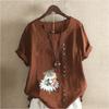 Women's Fashion Cat Print Short Sleeve T-shirt Loose Cotton Shirt Casual Loose Summer Blouse Tops