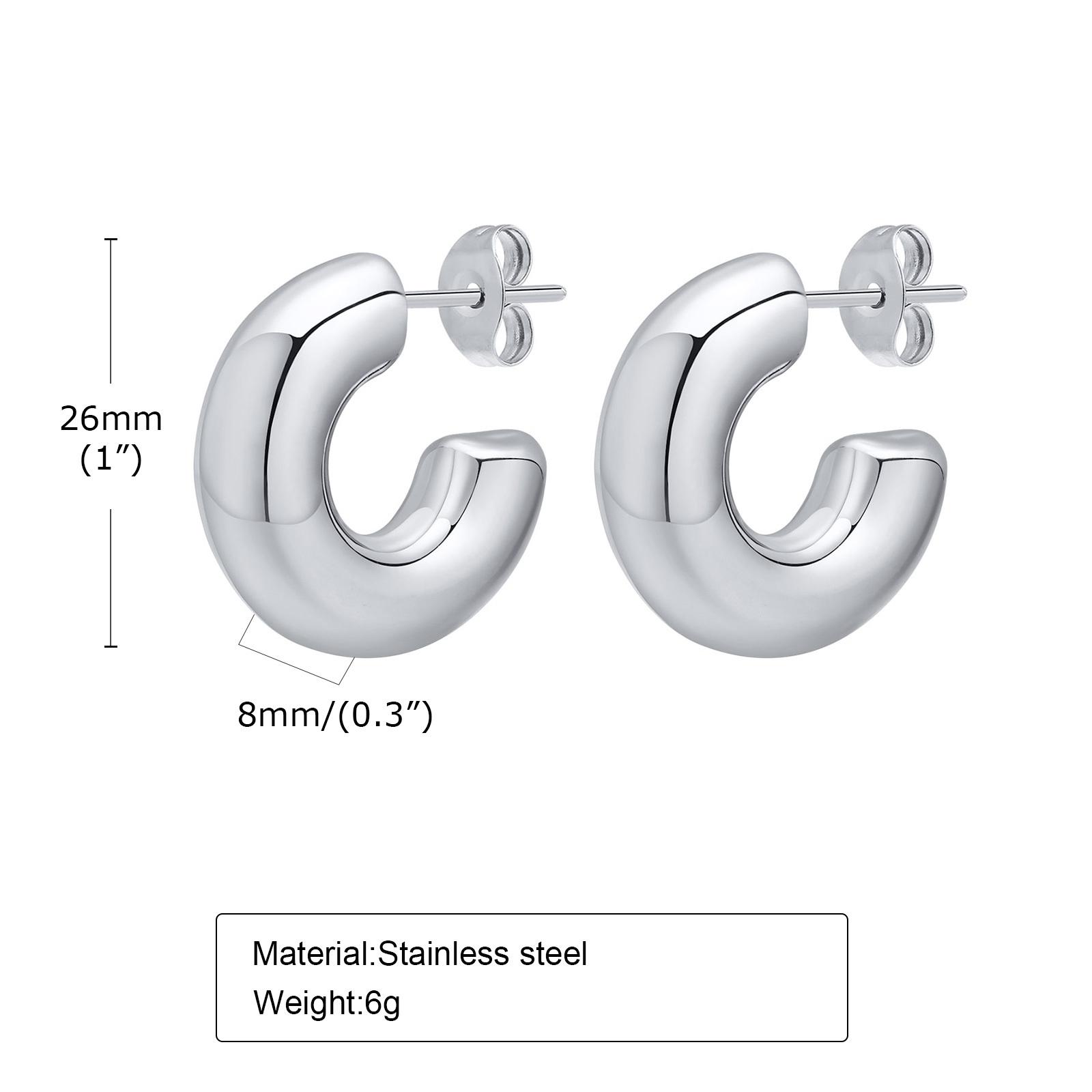 

Trendy Stainless Steel C Shape Hoop Earrings for Women, Anti Allergy Ear Jewelry Earring Birthday Party Gifts To Mom Girls