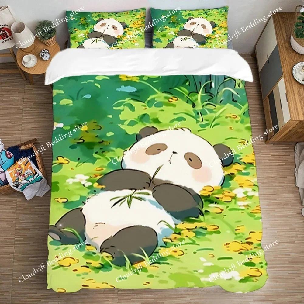 Quilt Cover Set Art Bedding Set Double Size Duvet Covers Queen Bed Comforter Sets Fashion Pillowcase Panda Cute Kawaii Linen026