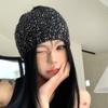 Hollow Beanie Hat Bowknot Woven Cap Retro Sequin Knitted Hat  Spicy Girls