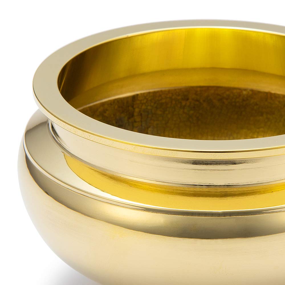 Buddhist Altar Shop Takita Shoten Buddhist Incense Burner, Polished, 4-inch Tabletop Incense Burner, 12cm Diameter x 7.3cm Height, Brass, for