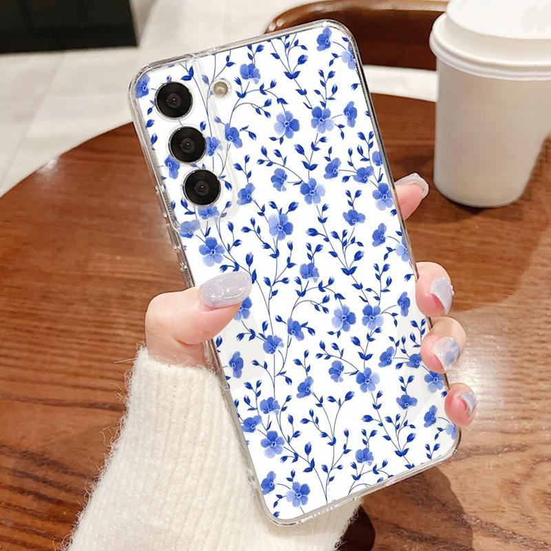 Flowers Leaves Print Case For Samsung S26 Ultra S25 FE S24 S23 S22 Plus S21 A15 A25 A35 A55 A16 A26 A36 A56 A17 A37 A57 5G Clear TPU Soft Cover