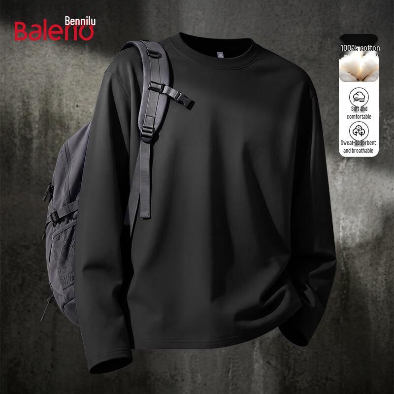 Baleno Herren Langarm-T-Shirt aus reiner Baumwolle, lockere Passform