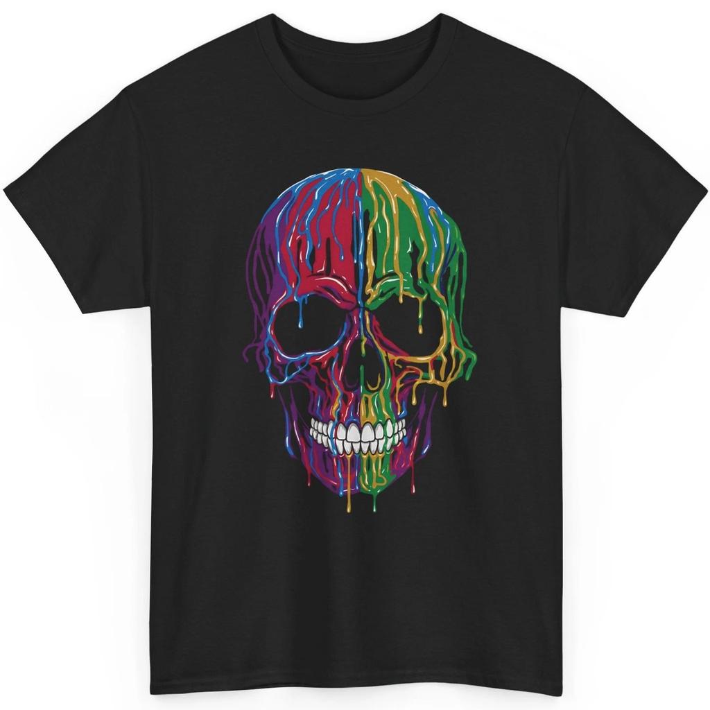 Melting Skull Biker T-Shirt Motorcycle Gothic Paint Mens Womens Graphic Tee