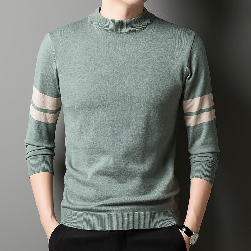 

2025 Autumn/Winter Men s Semi-High Neck Imitation Wool Jacquard Sweater - Korean Style, Medium-Thick Knitwear for Middle-Aged and Young Men. M зелений