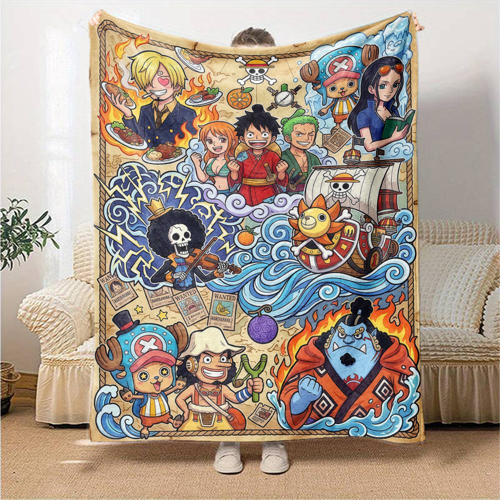 Anime One-Piece Print Flannel Blanket High Quality Warm Comfortable Cover for All Seasons Perfect for Gifts Home Decor