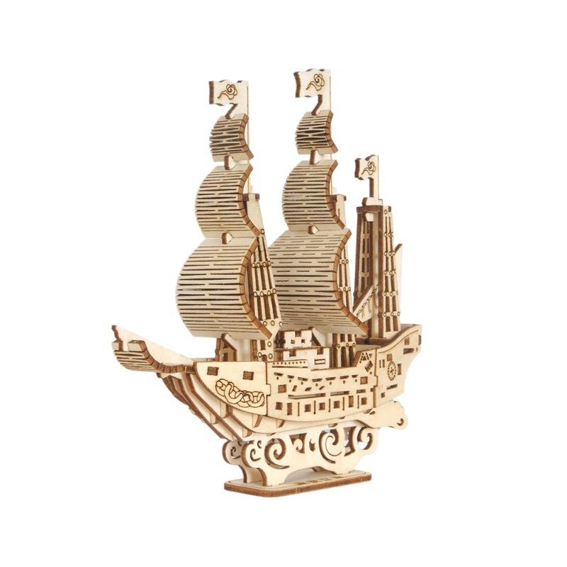 1Pc Wooden Ocean Sailboat Model Three-dimensional Puzzle Children's Toy Tabletop Decoration