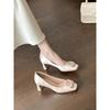 Retro square head temperament high heels women's high-end silk and satin wedding shoes women's thick heels single shoes light mouth women's shoes