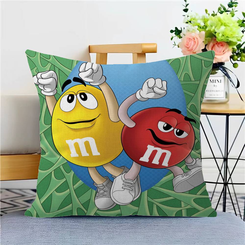 

Candy M-MS C-Chocolate M&M S Pillow Covers Cartoon Sofa Decorative Home Double-sided Printing Short Plush Cute Cushion Cover 12x12Inch