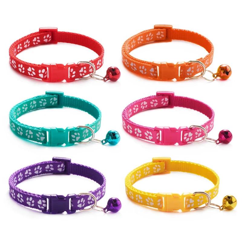 1/6/18pcs Pet Collar With Bell Footprints Colorful Dog, Dog, Cat Accessories Cat Collar Adjustable Bell Ring Necklace Pet