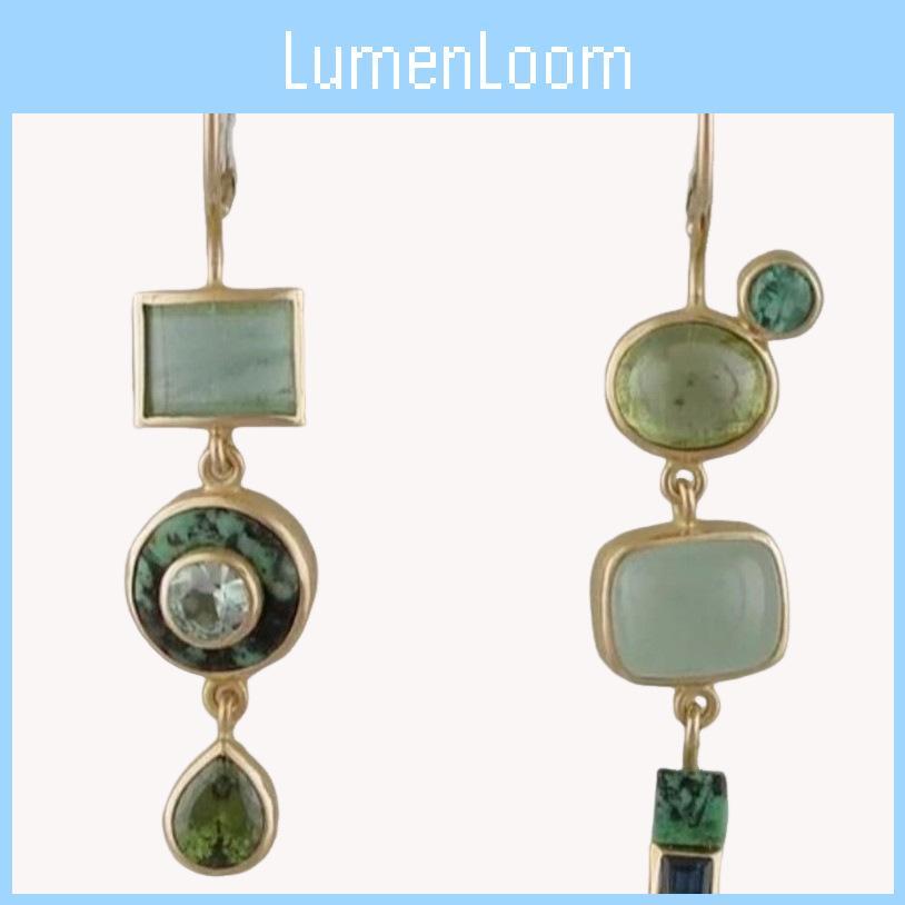 Eye-catching Geometric Green Stone Earrings With Vintage Aesthetic For Women