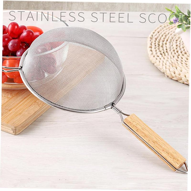 1Pc 32.5cm Stainless Steel Fine Mesh Strainer with Wooden Handle Multi-Functional Kitchen Filter for Sifting & Skimming