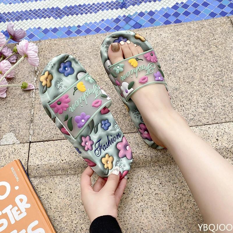 Ladies' Slippers Summer Sunflower New Flat Bottomed Bathroom Anti Slip Outer Wear Couple Soft Soled Beach Sandals Flat Bottomed