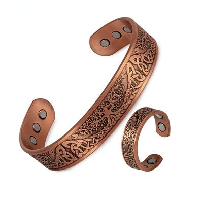 Ikuinen Magnetic Pure Copper Jewelry-Set Adjustable Bracelet Ring Vintage Tree Jewelry Set for Women Men