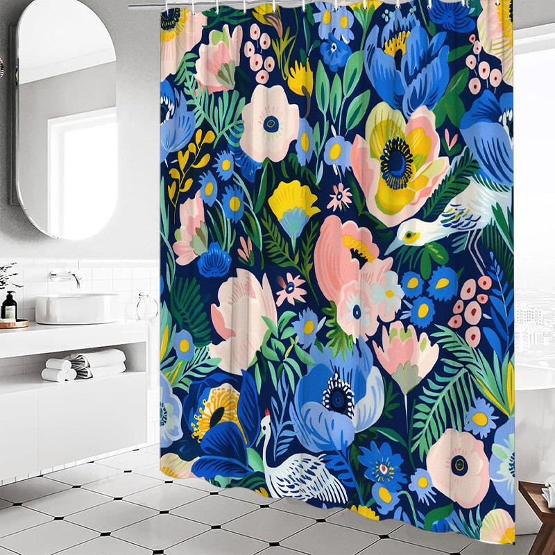 

Vibrant Floral Garden Shower Curtain - Modern Colorful Flowers, Polyester, Machine Washable, Ideal For Bathtub Or Shower W60H190(CM)-1 Pcs