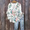 Women's Fashion Button V-Neck Ruffle Seven Sleeve Blouse Floral Printed Top
