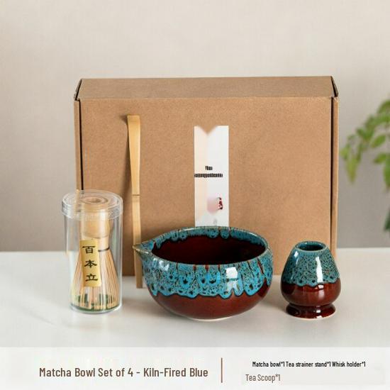 Japanese Matcha Tea Ceremony Set: Ceramic Bowl, Kiln-Fired Glaze, Bamboo Whisk & Brush, Gift Box Included Trendy Model