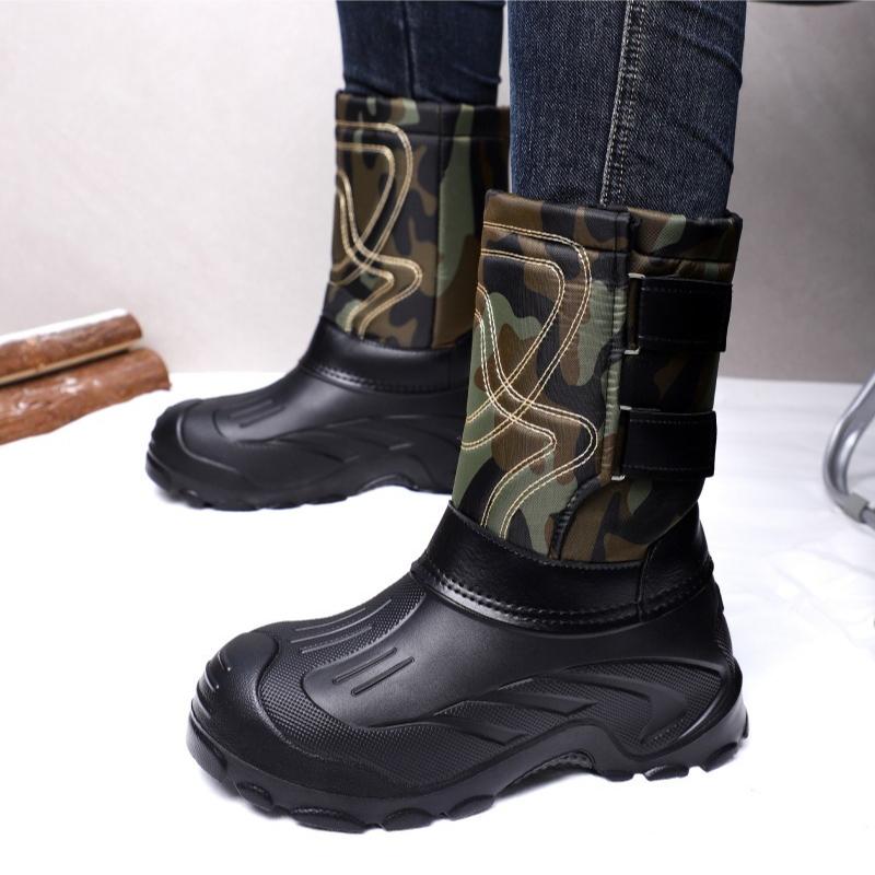 Winter Boots for Men Outdoor Waterproof Fishing Boots Plush Warm Mid-calf Cotton Shoes Men Snow Boots Lightweight EVA Work Botas