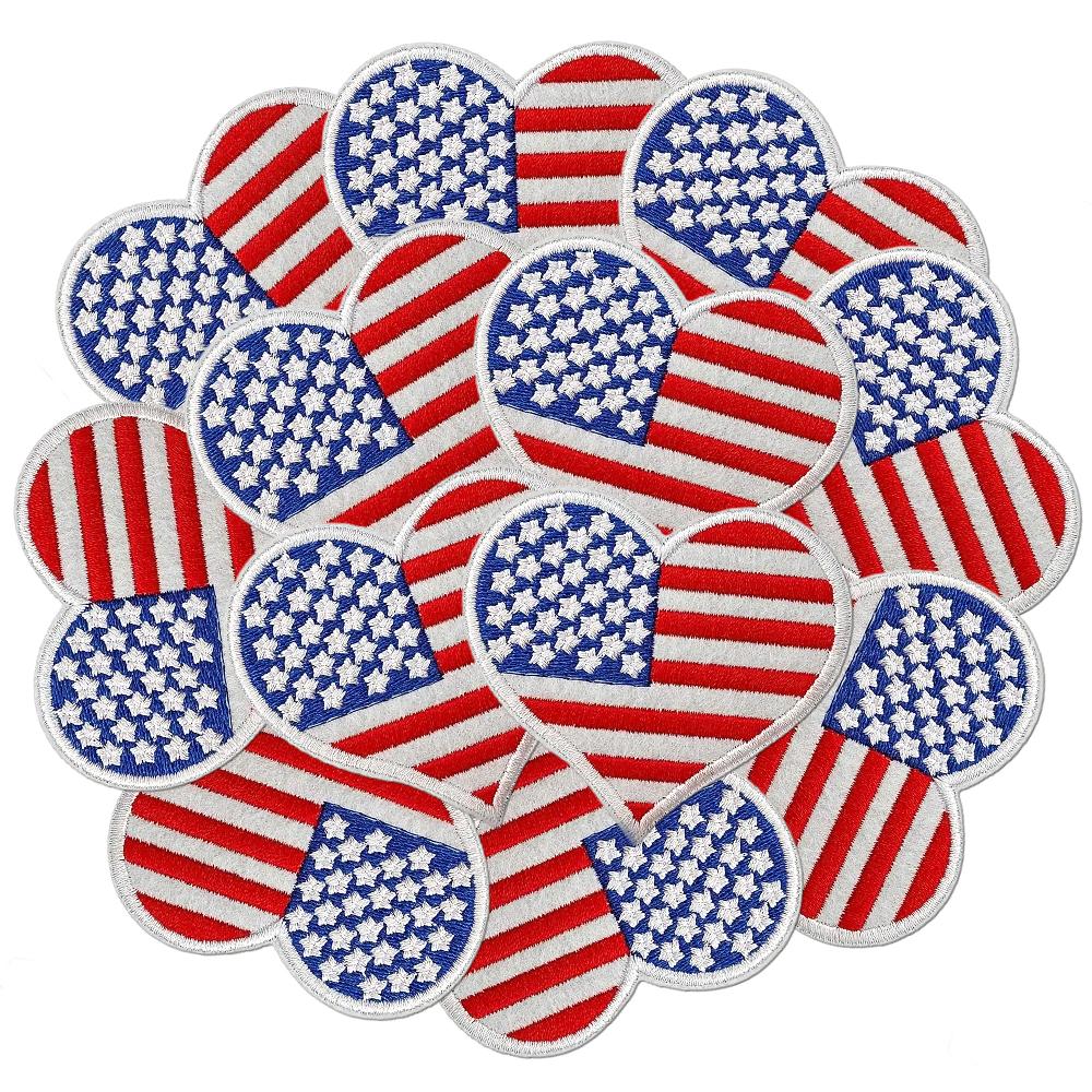 12 Pcs American Flag Heart Embroidered Patch Iron On USA Applique Badge for Jacket Jeans Hat Backpack Clothes Decoration