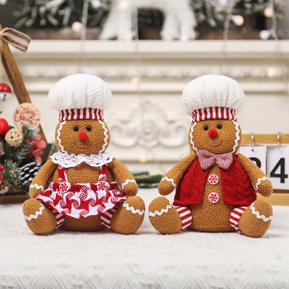 Christmas Decor Doll Cartoon Sitting Position Gingerbread Figure Tabletop Children Gift Party Holiday Decor Props Christmas