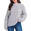 Autumn and Winter Women's Plus Size Drop Shoulder Loose Casual Stranded Knit Pullover Sweater